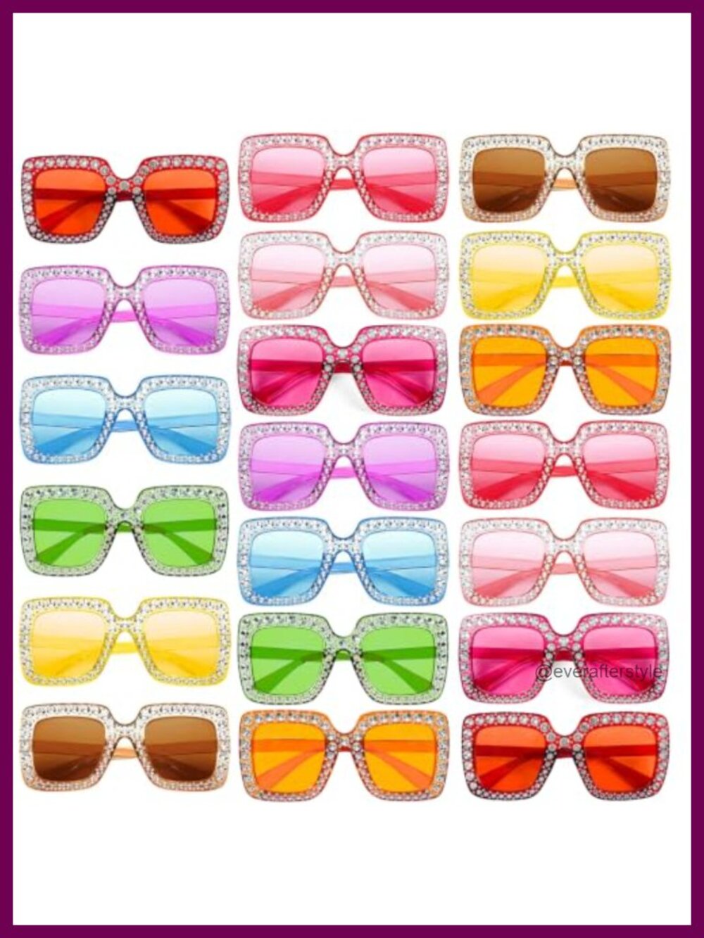 Oversized Square Sparkling Crystal Sunglasses UV Protection Retro 20 Pack